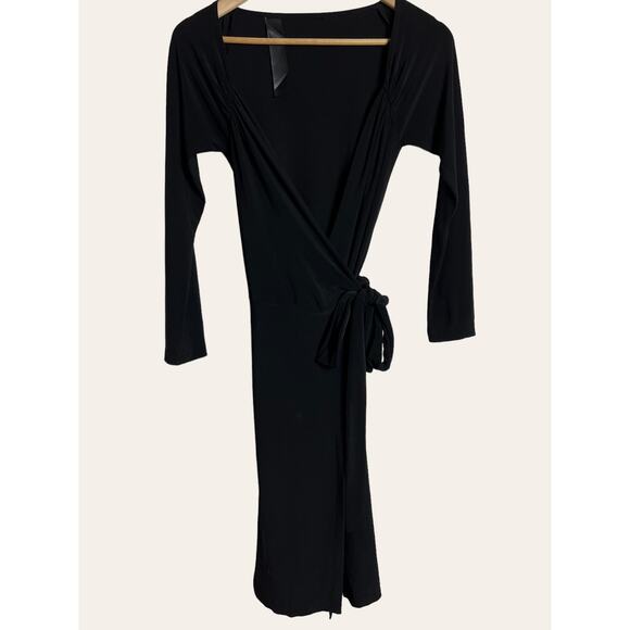 Norma Kamali Little Black Long Sleeve Wrap Mini Dress Size XS - Picture 2 of 7